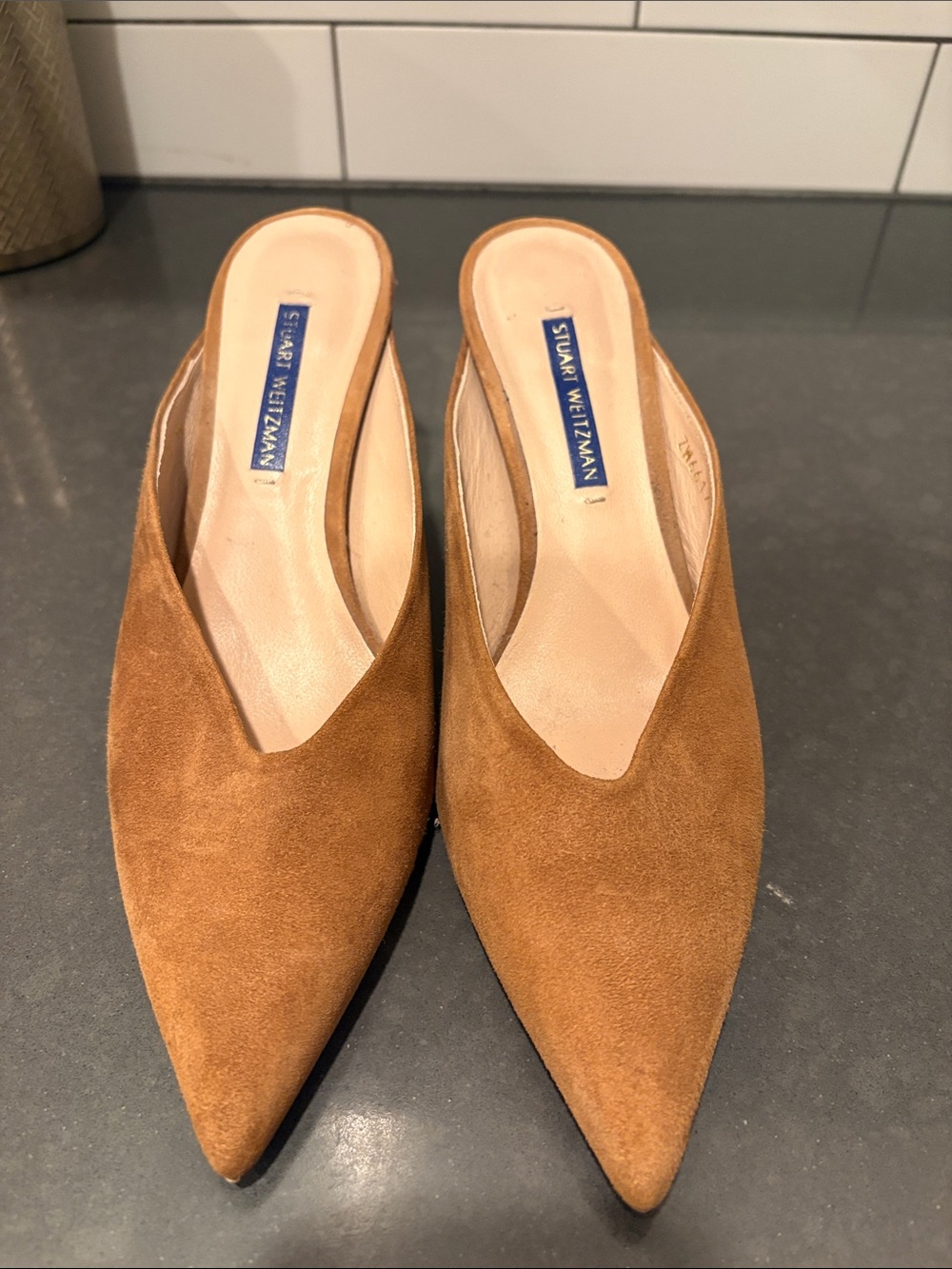 Stuart Weitzman Brown Suede Pointed-Toe Slip-On Mules